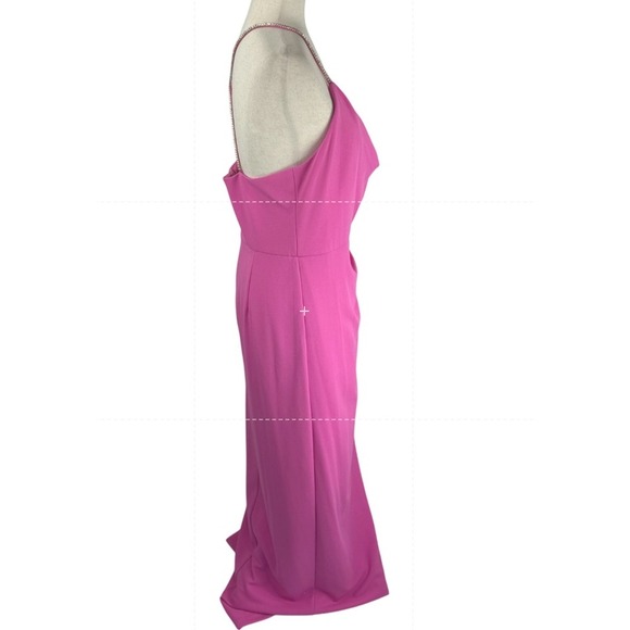Adrianna Papell Hot Pink Evening Dress‎ with Rhinestone Straps Cowl Formal Gown - Picture 10 of 15